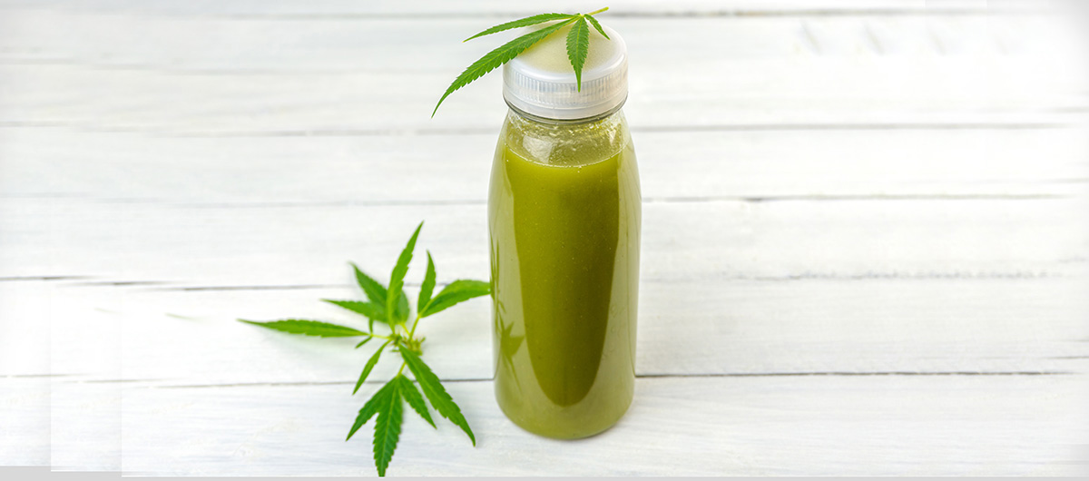 cannabis-infused drinks and marijuana leaves. buy weed marijuana pot shop.