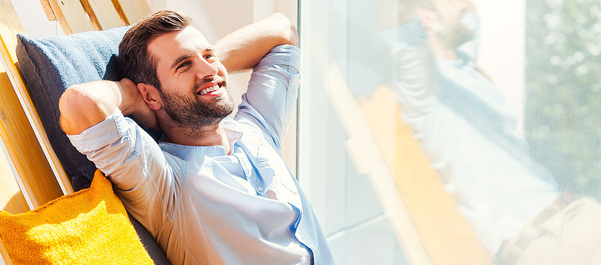 Man experiencing total relaxation after buying weed online from the 6ix cannabis dispensary.