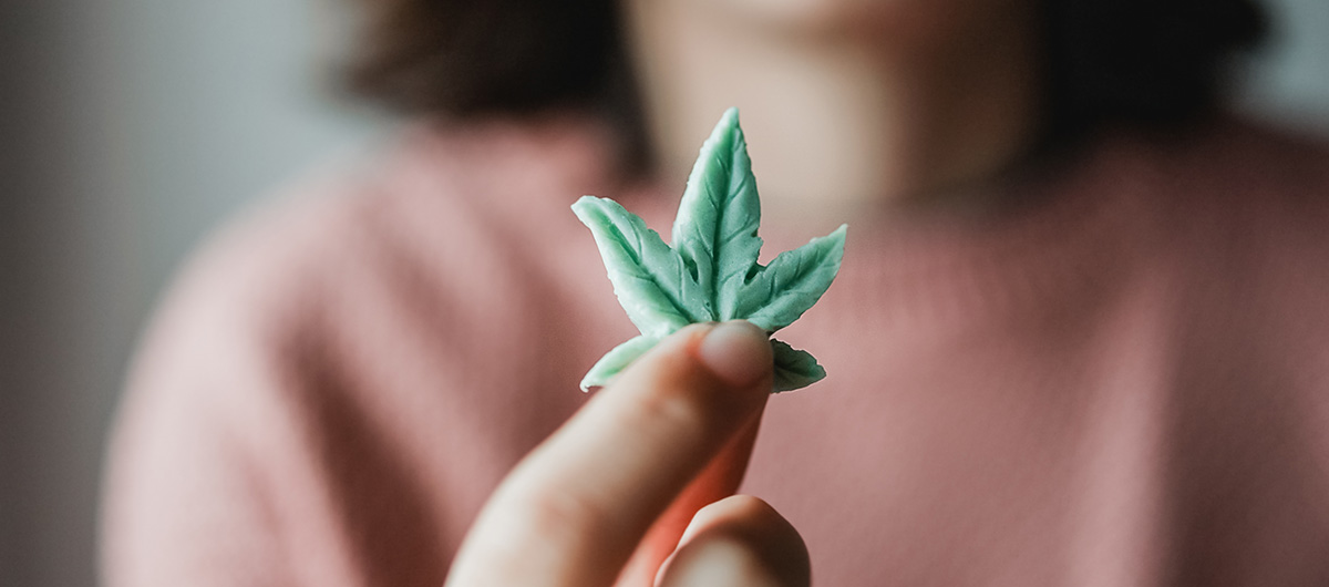 THC gummies and edibles shaped like cannabis leaf. Weed delivery Ajax. Whitby dispensary to buy weed near me.