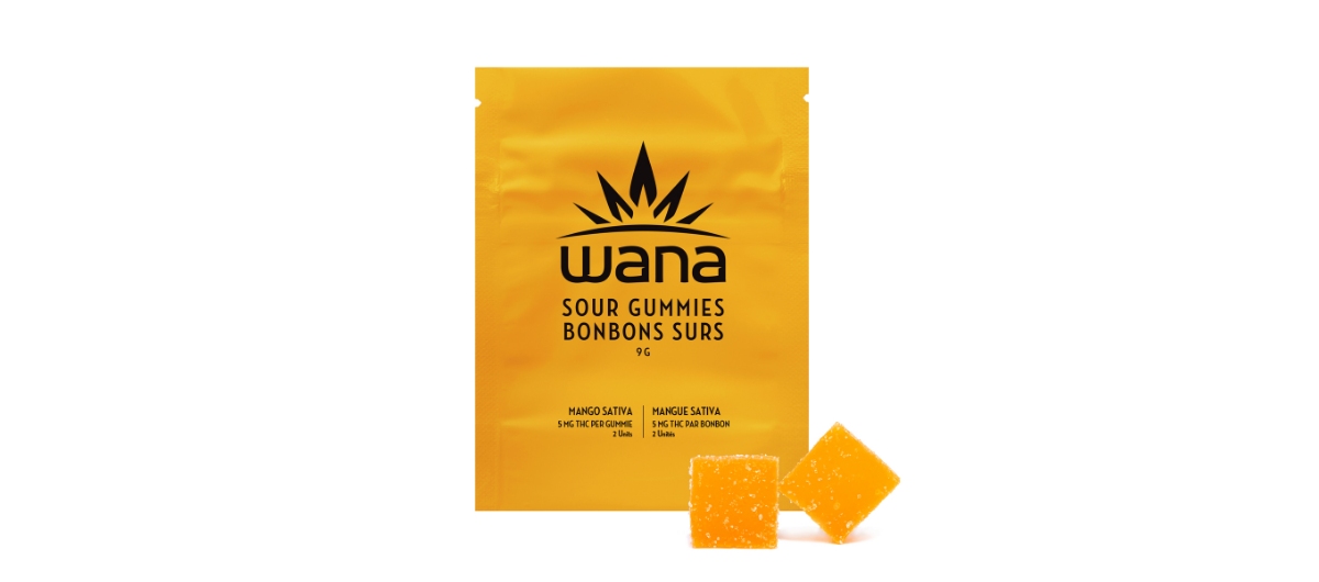 A great example of such a product is the Wana - Mango Sour Soft Chews Sativa - 2x4.5g. It features the pale yellow hue of a ripe mango and all the squishy goodness of typical gummies.